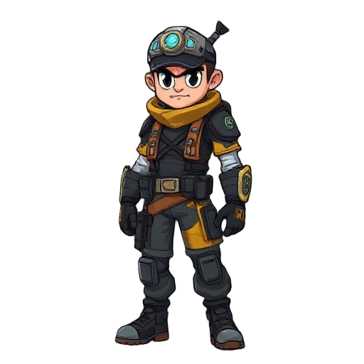 cyberpunk engineer warrior, side-view