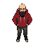 bald man, black beard, red hoodie, camo pants