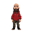 bald man with beard, red hoodie, camo pants