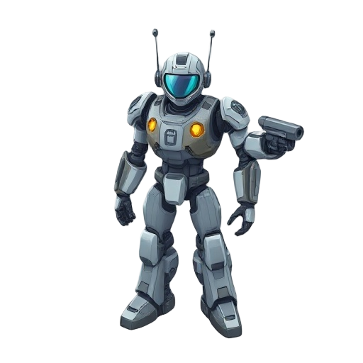 a robot in a suit style, for 1 pilot, 3 meters tall, drill arm, and another arm with a laser weapon, for space exploration