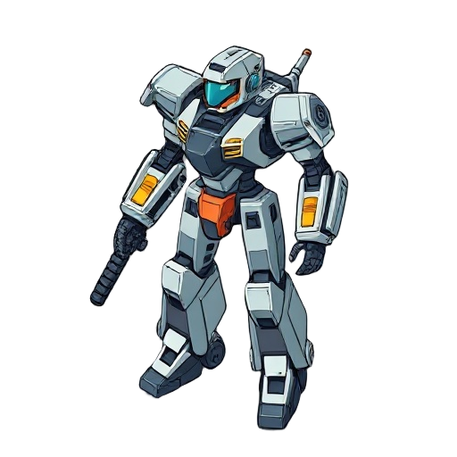 mecha-style robot, for 1 pilot, 3 meters tall, drill arm, and another arm with a laser weapon, for space exploration
