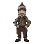 create a lighthouse keeper character, with appropriate clothing, tools, and maybe a mustache or beard, designed for a retro-style horror game. his face should not be clearly visible, in the style of low-poly characters.