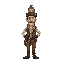 create a lighthouse keeper character, with appropriate clothing, tools, and maybe a mustache or beard, designed for a retro-style horror game. his face should not be clearly visible, in the style of low-poly characters. in lateral view