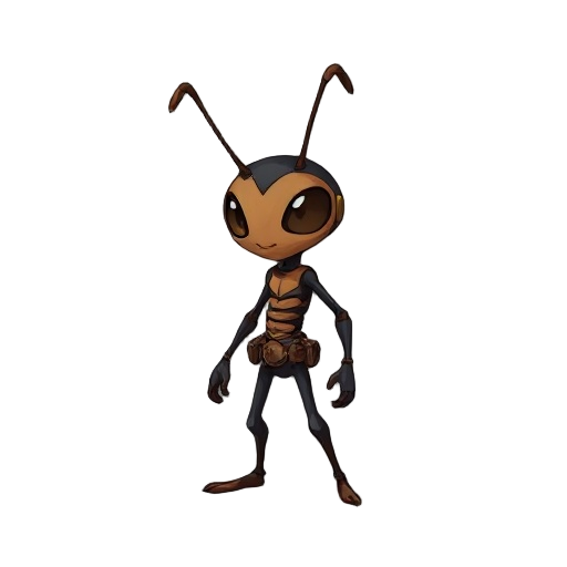 create a 2d game character concept of a humanoid ant adventurer set in a dark underground world. the character should look like a small ant-human hybrid — fragile yet determined, designed for a side-scrolling adventure platformer.  appearance:  slim body,