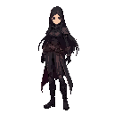 make me a cool woman long hair assassin with mage type and make it 2d but pixelated