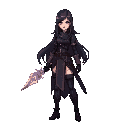 make me a cool woman long hair assassin with mage type and make it pixelated 