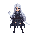 make me a cool woman long silver hair assassin with mage type and make it pixelated make 4 perspective view