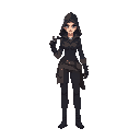 make a woman assassin character and make a pixelated