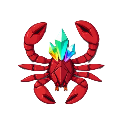 a zelda-like giant red scorpion with rainbow crystals growing out of its back