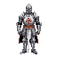 a heavily armored medieval knight, standing tall and imposing. full plate armor in shining silver with intricate engravings and a white tabard decorated with a sun-like emblem on the chest. the knight wears a closed helmet with a visor, gauntlets, and ste