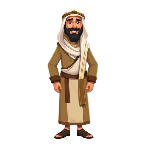 a middle eastern man with long clothes, a smiling face, and tall.