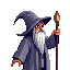 a cute wizard with gray robe and staff