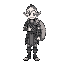 full body front view elvish character, tasked with carrying the supply bag for a party, black outline