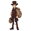full body front view human, victorian character, tasked with carrying the supply bag for a party