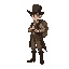 full body view human, victorian character, tasked with carrying the supply bag for a party