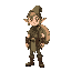 full body front view elvish character, tasked with carrying the supply bag for a party