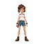 a lara croft like platformer character wearing jean shorts and a white tank top, in the idle position