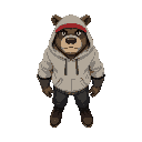 a legendary hero, no helmet, full bear, bandana covering hood, wears a hoodie, 