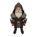 a legendary hero, with a full beard, and a hooded set of armor