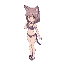 anime girl, cat ears, chibi, isometric, bikini, side view, 3/4 perspective