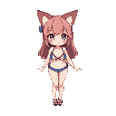 anime girl, cat ears, chibi, isometric, bikini