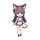 anime girl, cat ears, chibi, isometric, bikini