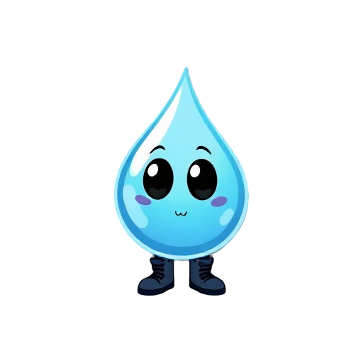 a drop of water with black eyes and boots