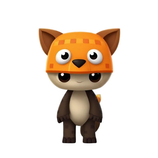a detailed minecraft skin texture of a cute, fantasy-themed woodland creature character. the character has a large, orange head with big, friendly white eyes and black pupils on the front, no mouth or