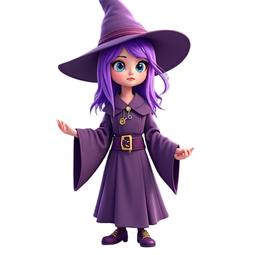 wizard female, purple hair, blue eyes