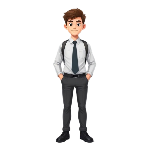 a 19 year old male, wearing a shirt, black shoes, a tie and an alma mater