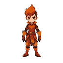  no head, fiery red and orange outfit, glowing ember effects on body