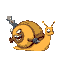 snail wears weapon with scary face