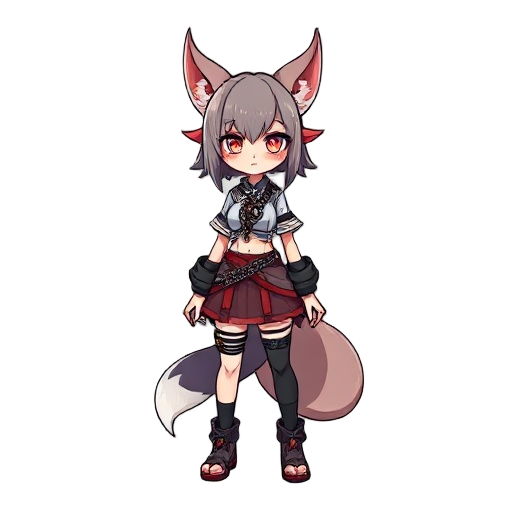 a half fox demon girl wearing masochist clothes and with chains on her  body