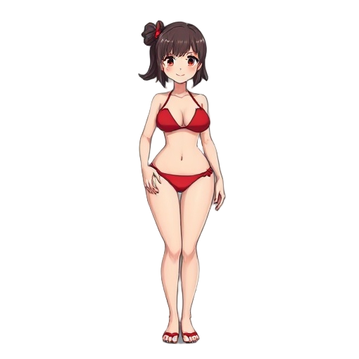 a busty japanese woman in a red bikini