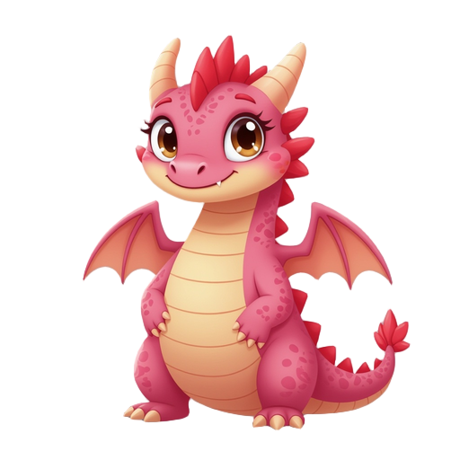 a cute pink dragon lying