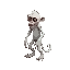 a white zombie monkey who stands on two legs like a human, looks very tired, has red eyes and claws