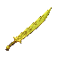 a golden-green chinese sword with a simple shape like an obelisk, engraved with an intricate geometric pattern, with 6 chinese characters written on the blade near the hilt