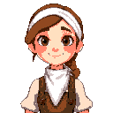 a churchgoing young pioneer girl, about 17 years old. she has a white bandana tied below her jaw and then up over her head, due to a toothache.