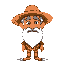 a man in a straw hat, with a shaggy white beard,  missing teeth. his face seems suspicious. ega color scheme, oregon trail style