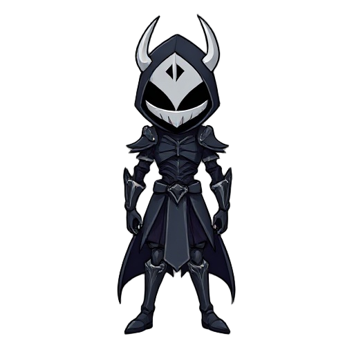 crie um personagem  principal estilo hollow knight mas sem a mascara na cabeca 
