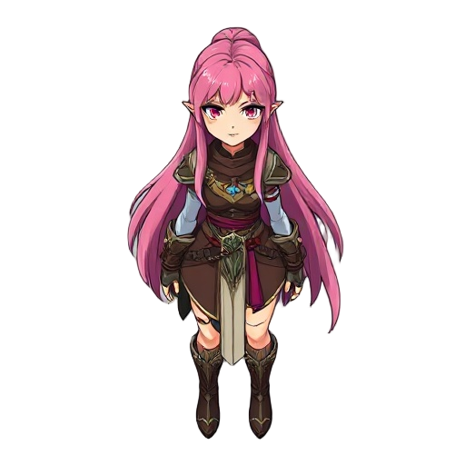 a female warrior with long pink hair