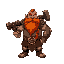 a stocky dwarf with a wild, flame-red beard braided with golden rings. his arms are covered in runic tattoos that occasionally glimmer with magical energy. he carries a massive warhammer and wears hea