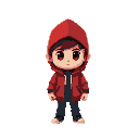 pixel character with red hoodie jacket