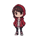 pixel girl character with red hoodie jacket