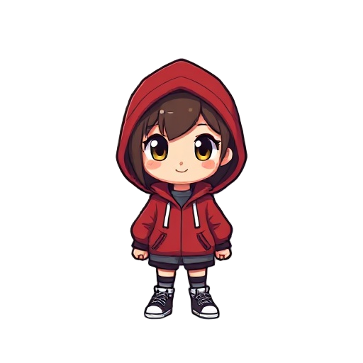 pixel girl character with red hoodie jacket