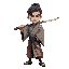a sword man wearing kimono which is ripped and injured