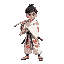 a young swordsman in dynamic pose, wearing a traditional white kimono with red cloud patterns standing still