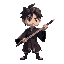 a sword man with black hair and kimono
