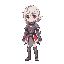 a girl, knight armor, hachimaki, parted hair, red eyes, white hair