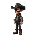 cow boy, old boots, black cowboy hat, old black capuchin, black masked, high quality looking right, 